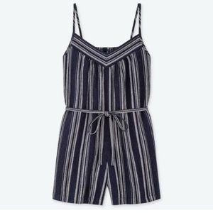 Uniqlo Navy Striped Romper with Tie Belt